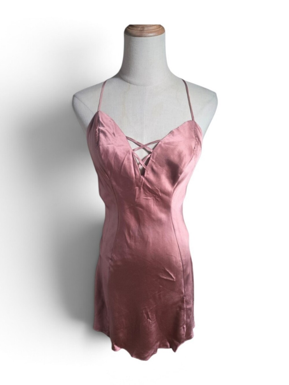 Victoria's Secret Vintage Gold Label Silk Rose Pink Lace-Up Slip Dress Nightie